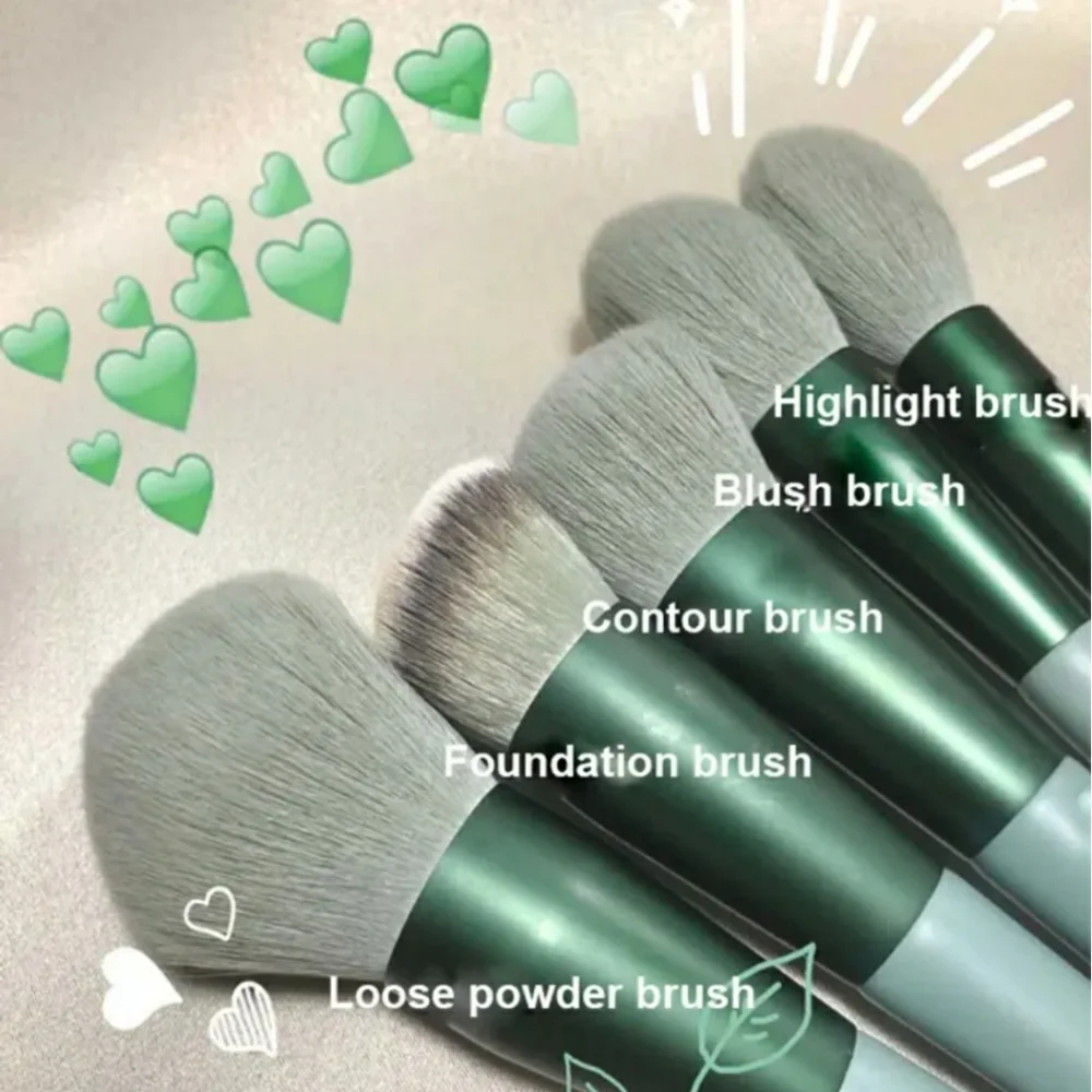 High-Quality Professional Makeup Brushes, Green, Blue, Brown